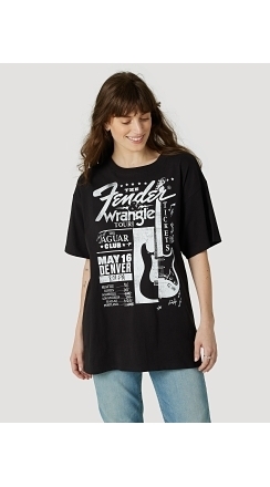 Fender® x Wrangler® Women's Oversized Concert Tee, Faded Black - Faded Black