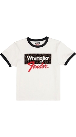 Fender® x Wrangler® Women's Animal Print Boxed Logo Tee, White/Fdblk - White